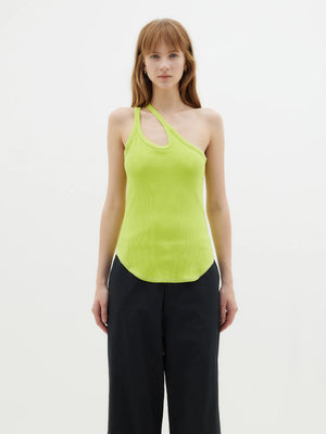 Bassike Cut Out Rib One Shoulder Tank | Green Glow