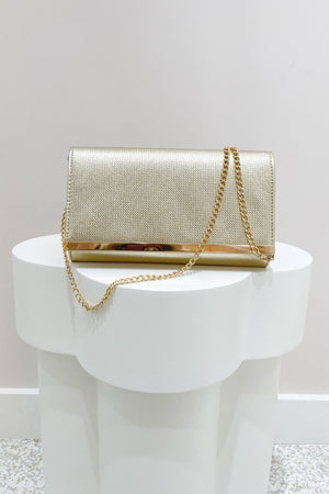 Olga Berg Maddie Metallic Embossed Fold Over Clutch | Gold