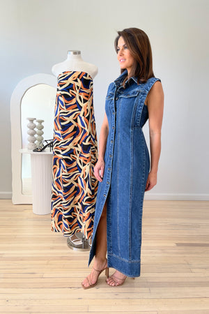 Shona Joy Tovere Sleeveless Panelled Midi Dress | Indigo