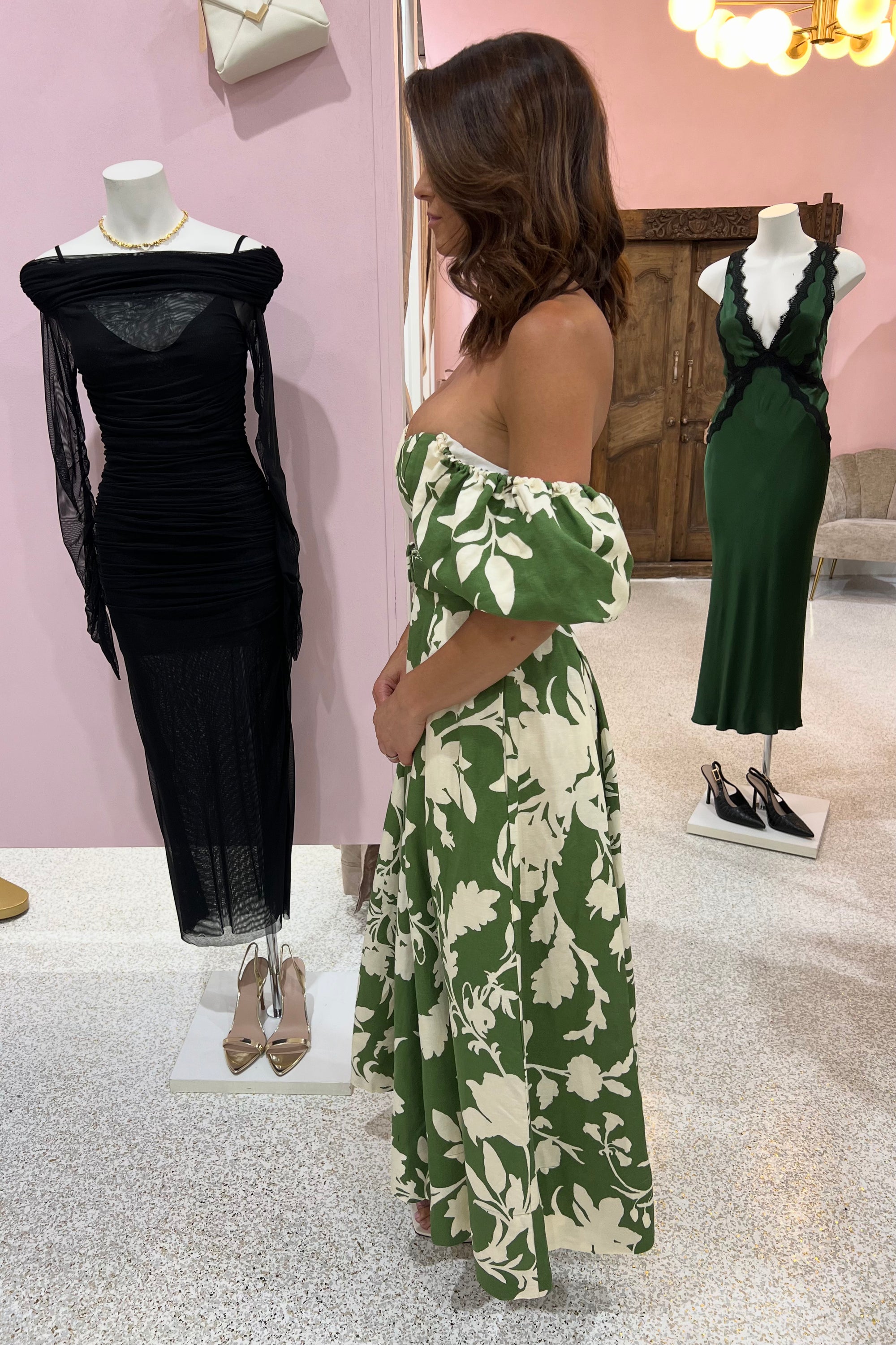 Shona Joy Renee Panelled Bustier Midi Dress | Pesto / Ivory