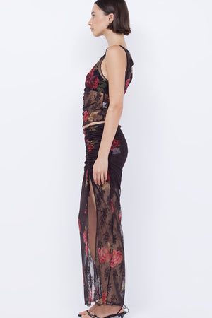 Bec + Bridge Desert Rose Ruched Skirt | Choc Floral