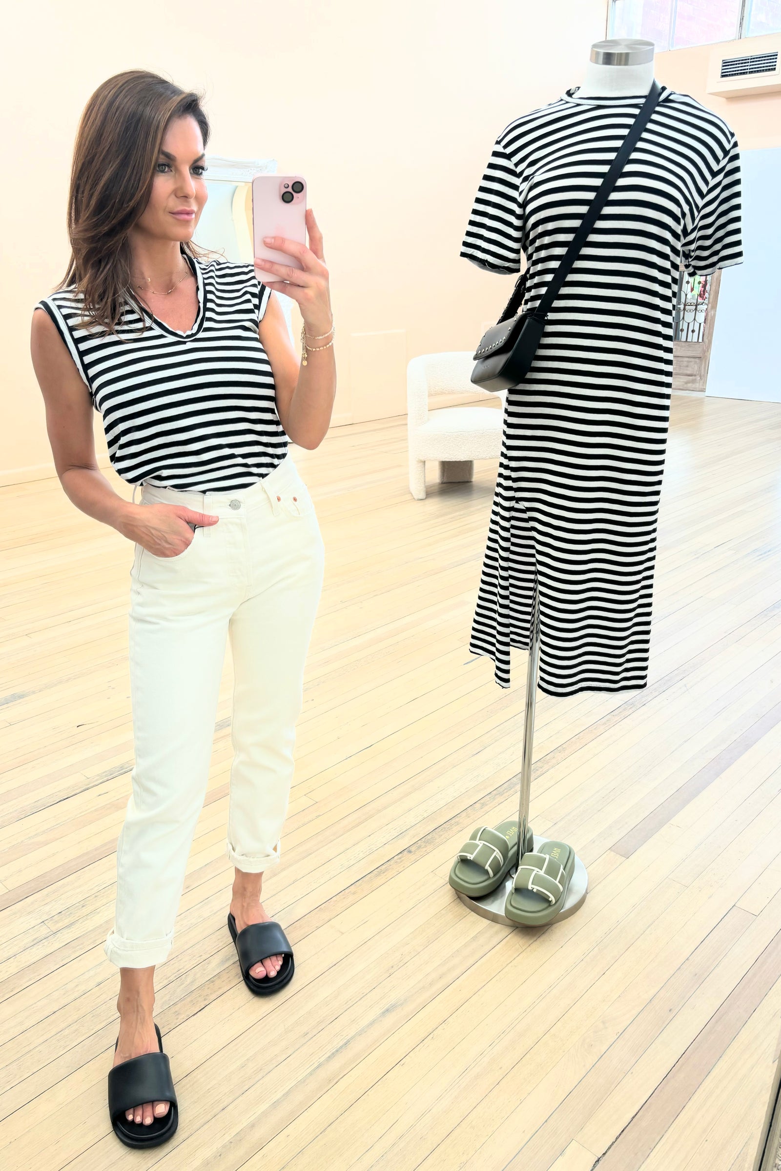 Bassike Small Stripe Scoop Neck Muscle Tank | Undyed/Black