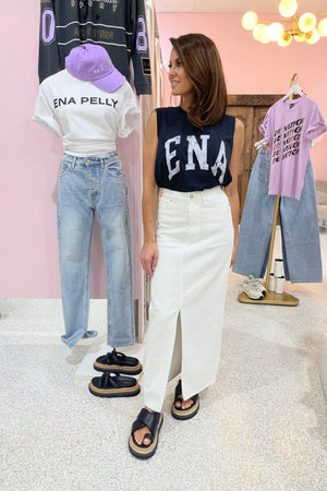 Ena Pelly Hatty Denim Maxi Skirt | Vintage White