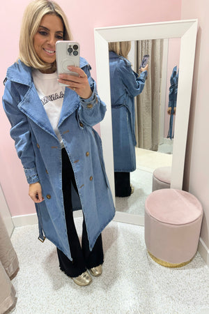 Chosen By Fifi & Annie The Daddy Denim Trench Coat | Mid Blue