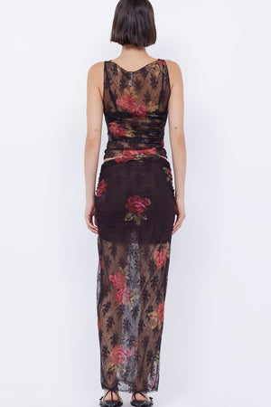 Bec + Bridge Desert Rose Ruched Skirt | Choc Floral