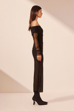 Shona Joy Mira Off Shoulder Midi Dress | Black