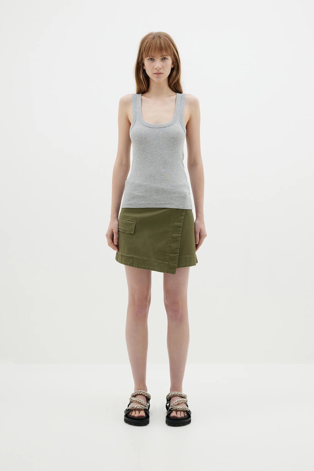 Bassike Slim Superfine Rib Tank II | Grey Marl