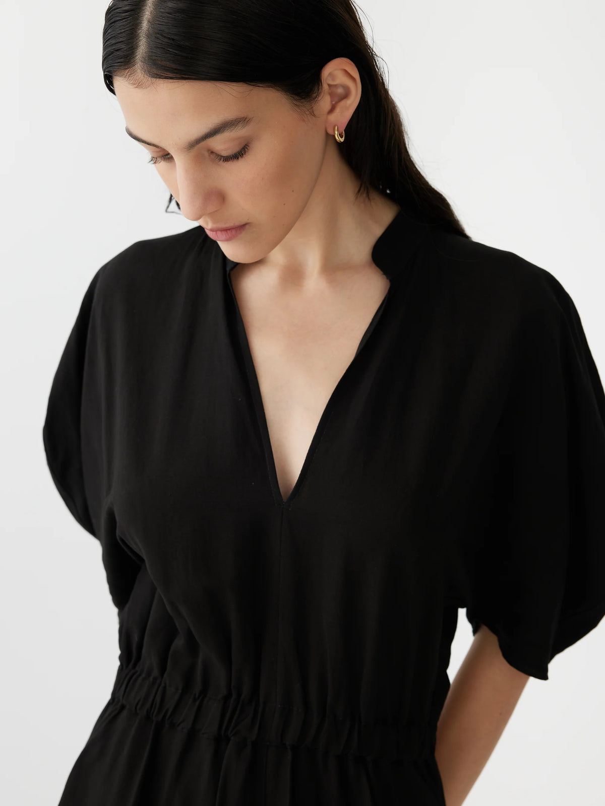 Bassike Viscose Linen High Neck Dress | Black