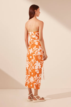 Shona Joy Casa Drawstring Midi Dress | Tangerine/Ivory