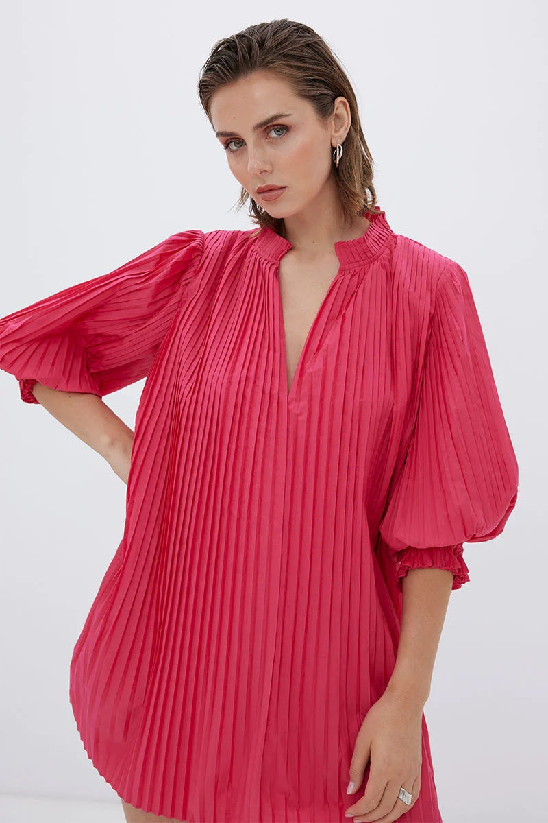 Sovere Oz Pleated Smock Dress | Cerise