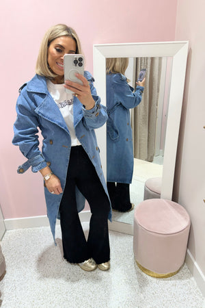 Chosen By Fifi & Annie The Daddy Denim Trench Coat | Mid Blue