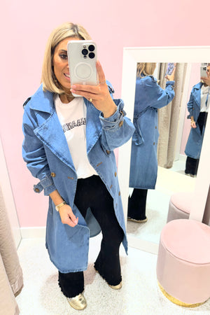 Chosen By Fifi & Annie The Daddy Denim Trench Coat | Mid Blue