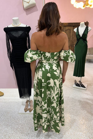 Shona Joy Renee Panelled Bustier Midi Dress | Pesto / Ivory