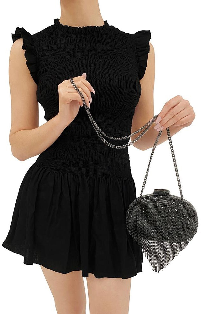 Olga Berg Bria Crystal Fringed Bag | Black