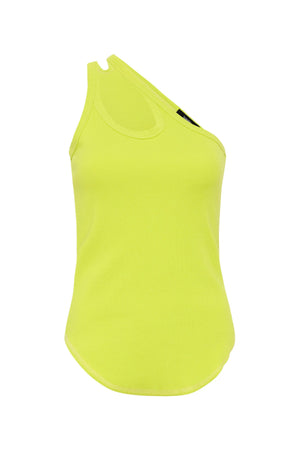 Bassike Cut Out Rib One Shoulder Tank | Green Glow