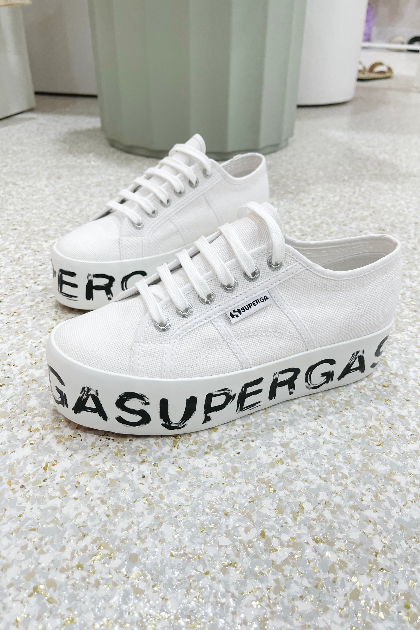 Superga 2790 Platform Paint Lettering | White/ Black