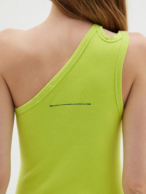 Bassike Cut Out Rib One Shoulder Tank | Green Glow