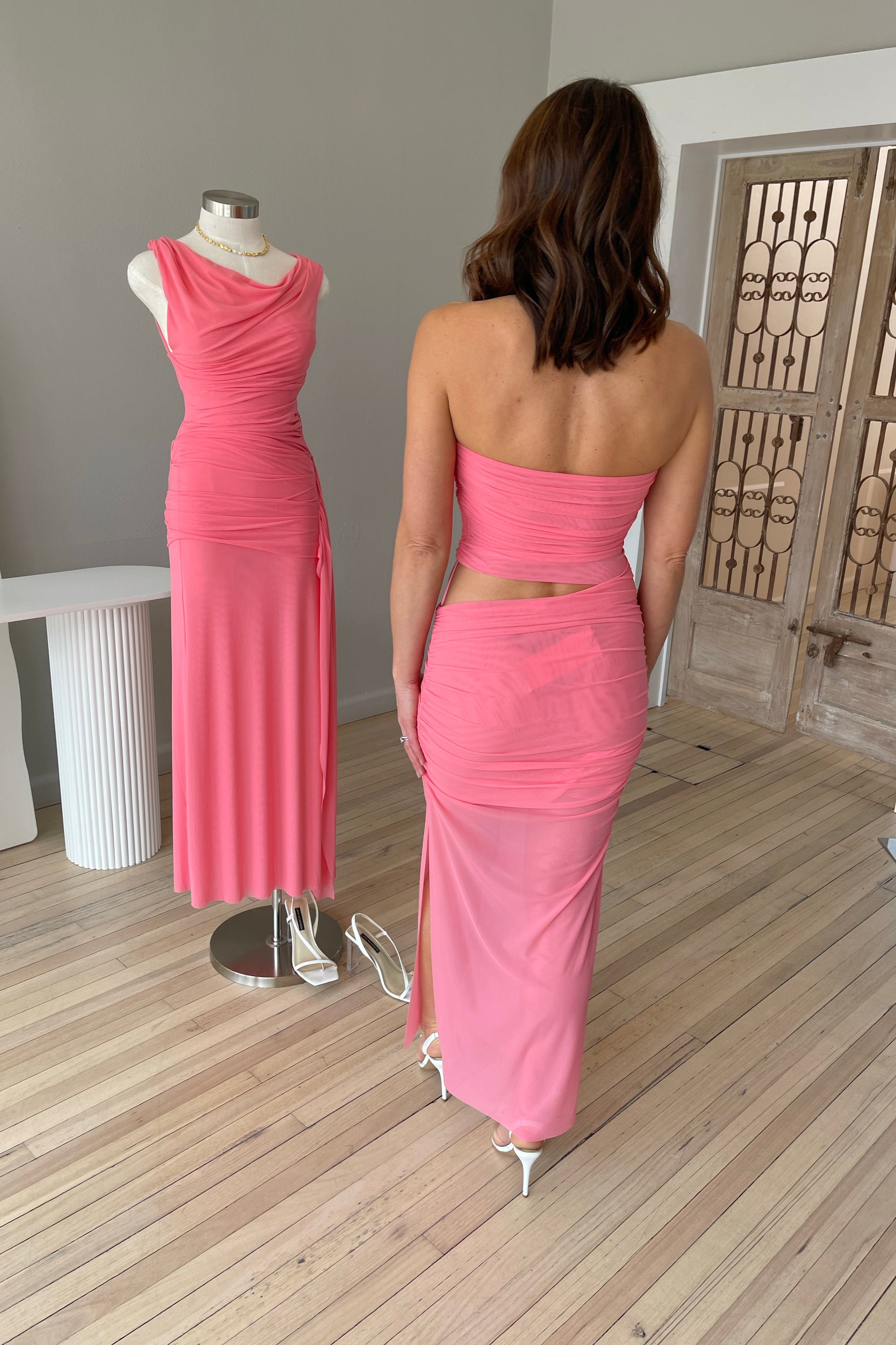 Bec + Bridge Iona Strapless Dress | Grapefruit Pink