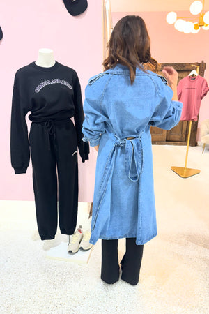 Chosen By Fifi & Annie The Daddy Denim Trench Coat | Mid Blue