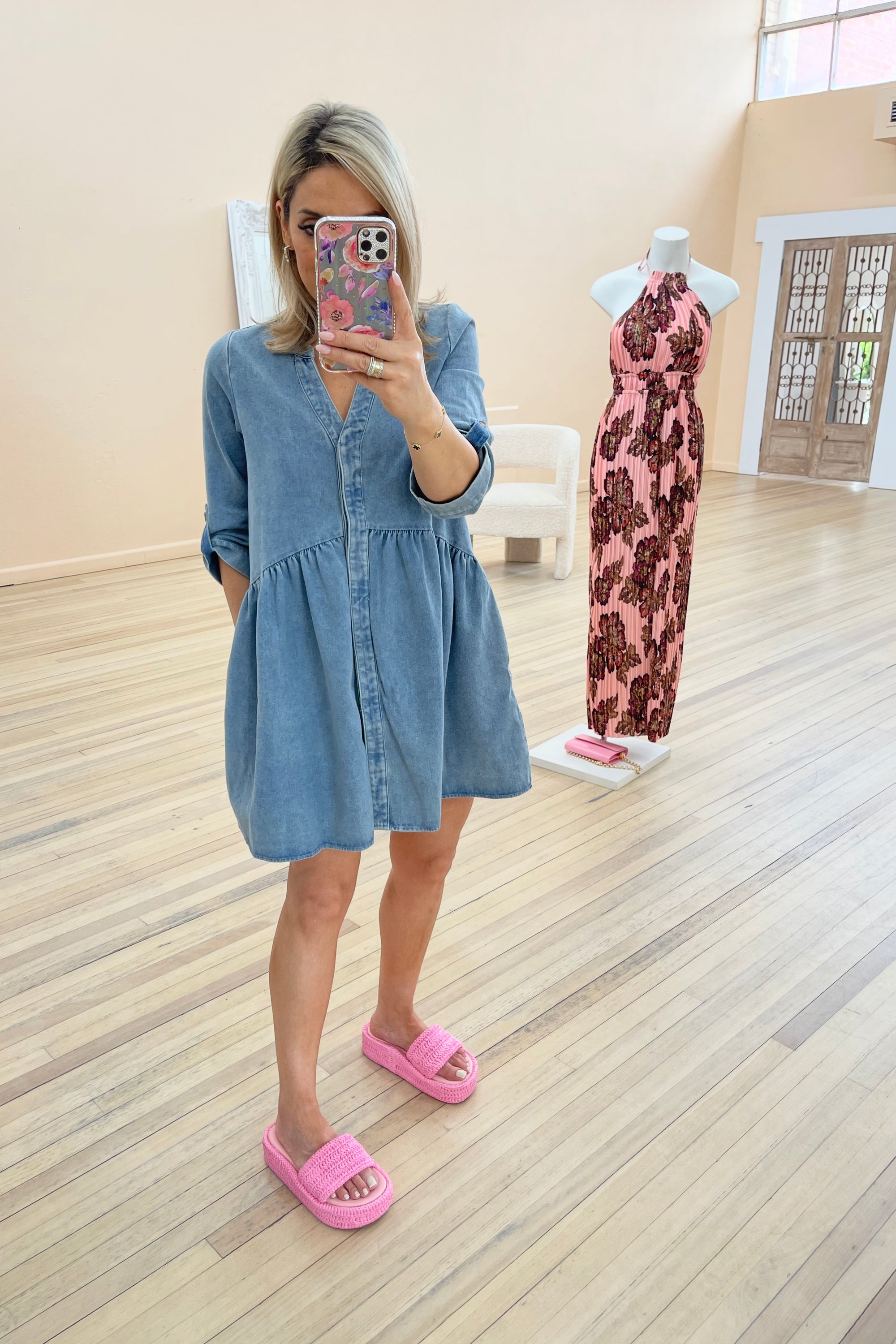 Chosen By Fifi & Annie Mava Denim Mini Dress | Mid Blue