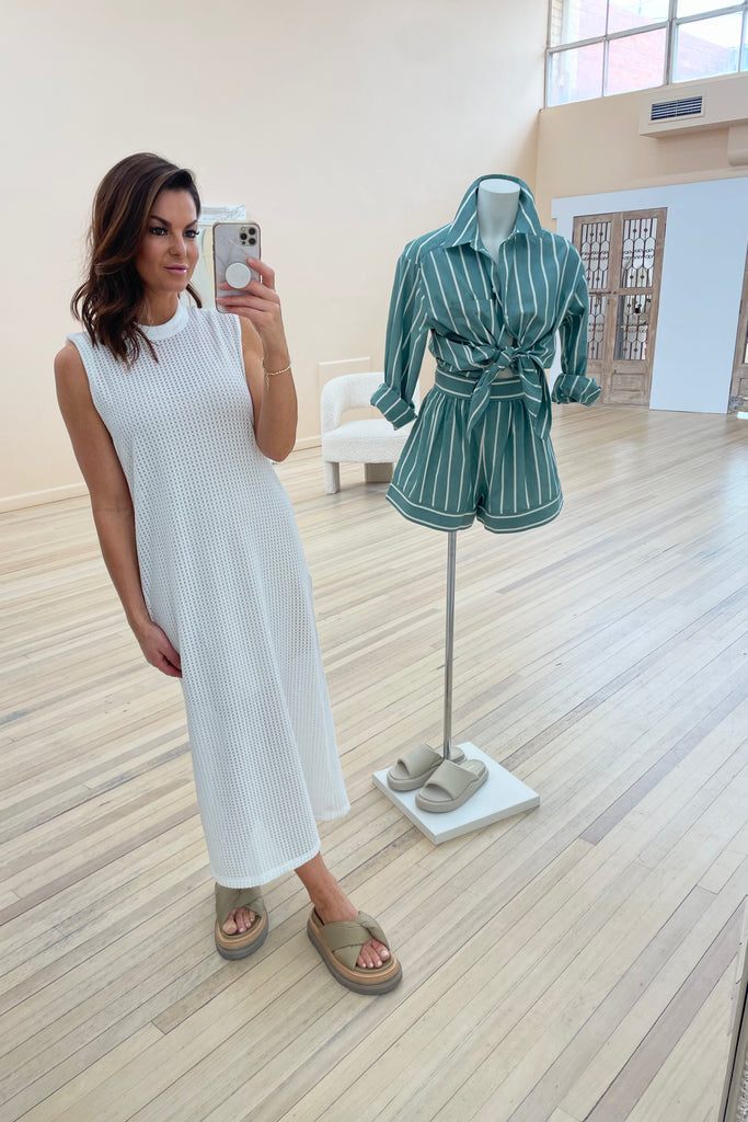 C M Camilla Marc Atlas Textured Tank Dress Soft White Fifi