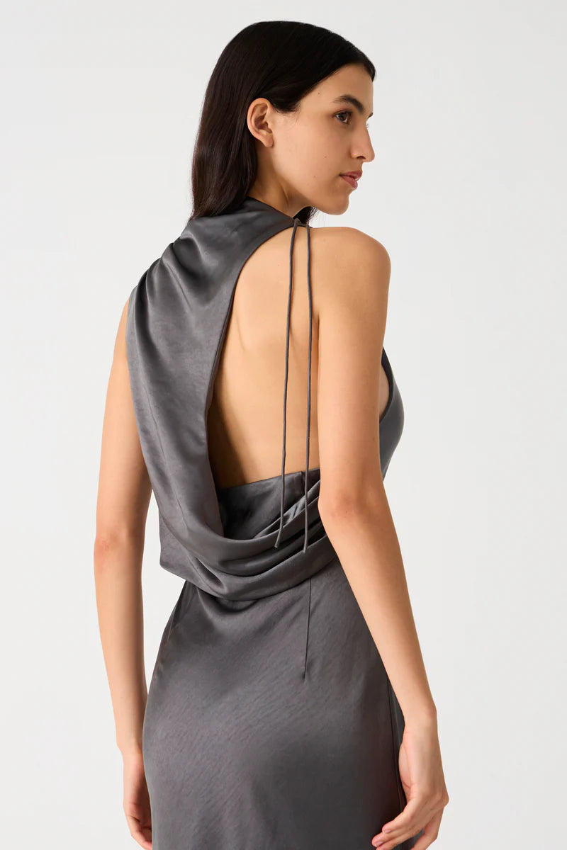 Misha Santana Gloss Satin Maxi Dress | Pewter