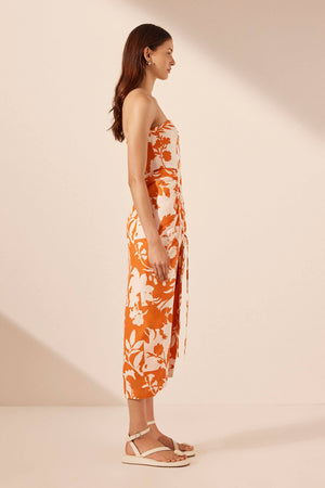 Shona Joy Casa Drawstring Midi Dress | Tangerine/Ivory
