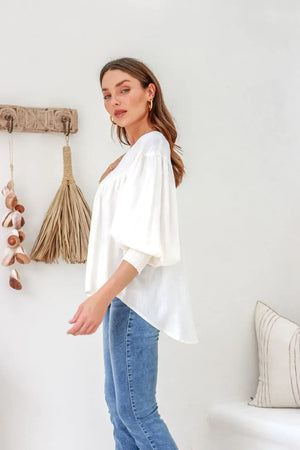 Chosen By Fifi & Annie Chasing Sunsets Cotton Linen Blouse | White