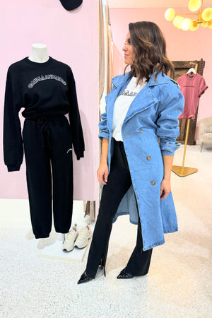 Chosen By Fifi & Annie The Daddy Denim Trench Coat | Mid Blue
