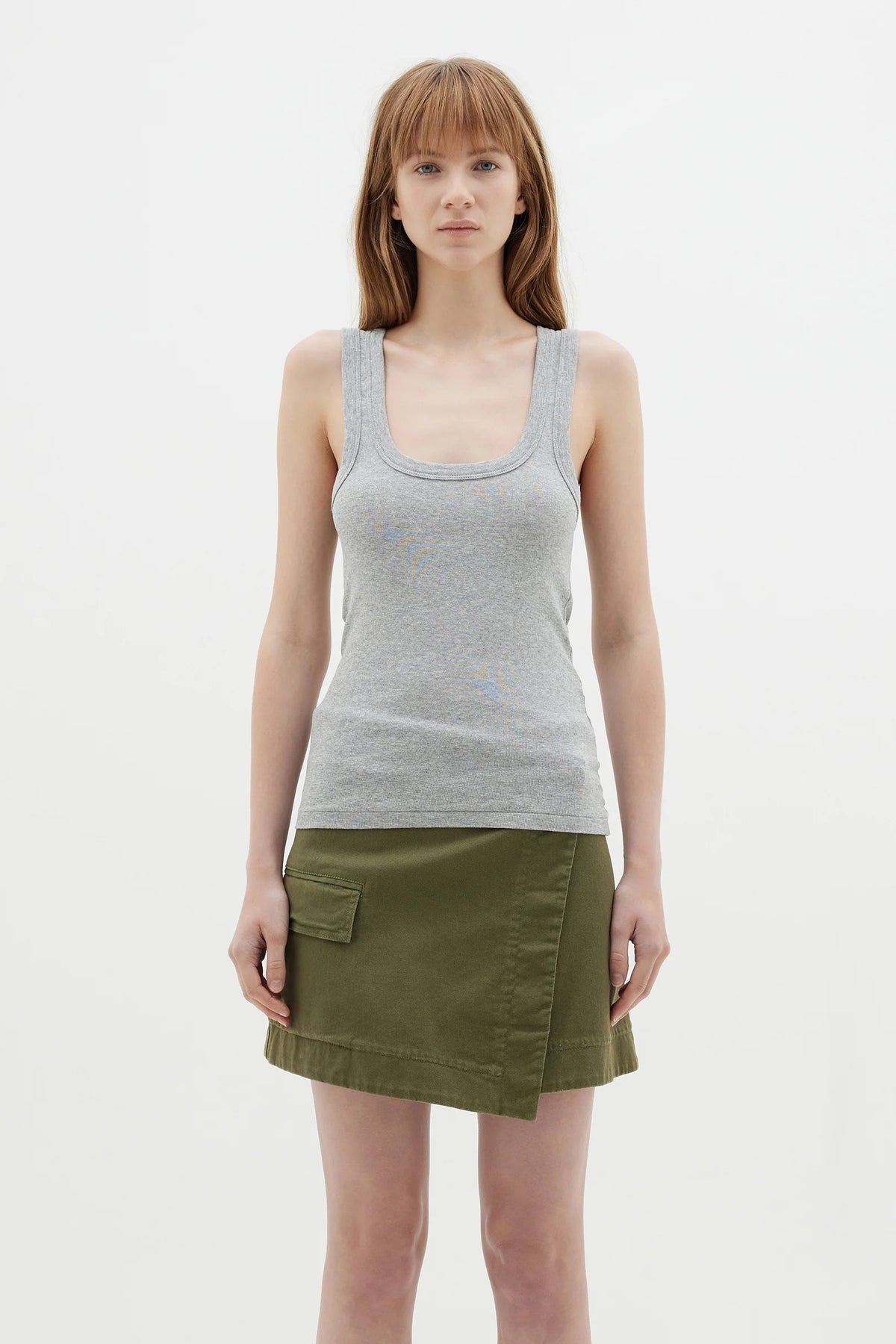 Bassike Slim Superfine Rib Tank II | Grey Marl
