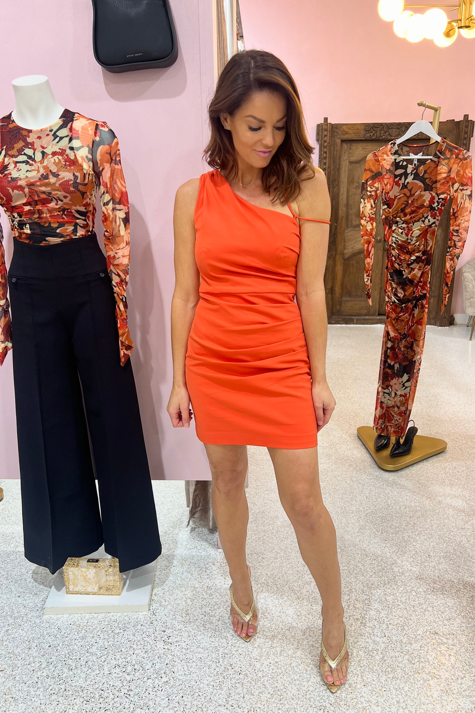 Shona Joy Lani Gathered Mini Dress | Hibiscus