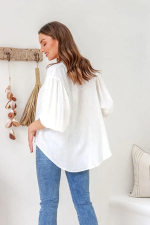 Chosen By Fifi & Annie Chasing Sunsets Cotton Linen Blouse | White