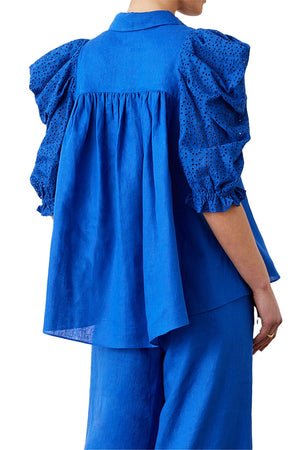 Joslin Sienna Linen Cotton Broderie Shirt | Lapis Blue