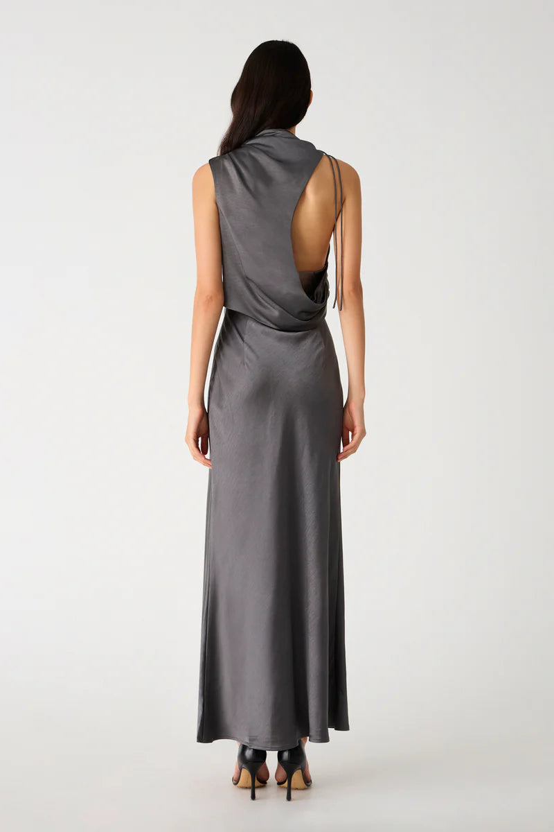 Misha Santana Gloss Satin Maxi Dress | Pewter