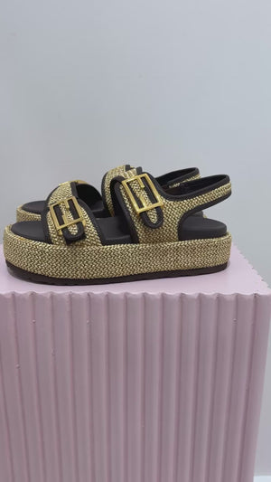 Siren Apricot Flatform Sandals | Natural Weave / Chocolate Brown