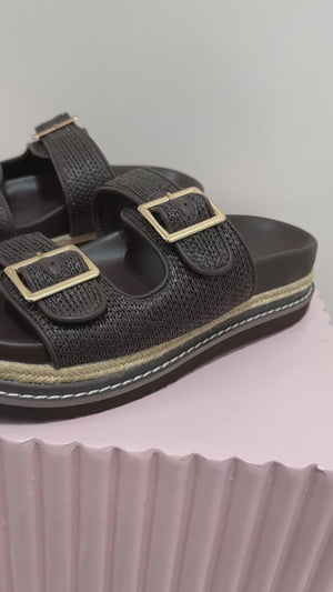 Billini Adonis Platform Slide | Chocolate Raffia