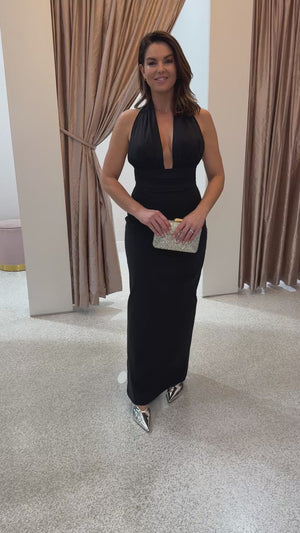 Shona Joy Campbell Halter Plunged Maxi Dress | Black