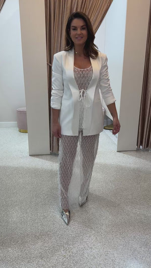 Shona Joy Solana Tuxedo Tie Blazer | Ivory