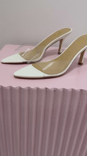 Siren Margot Point Toe Mules | Chalk White Leather & Vinylite