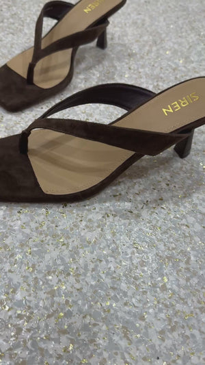 Siren Sardinia Thong Heels | Chocolate Brown Suede