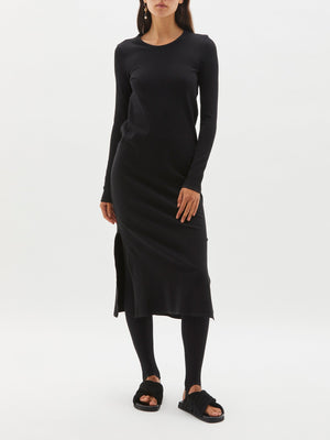 Bassike Fitted Rib Long Sleeve Dress