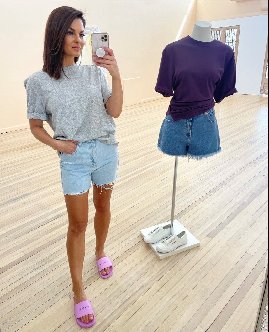 Bassike Slouch Boyfriend Short Sleeve T-Shirt Grey Marle