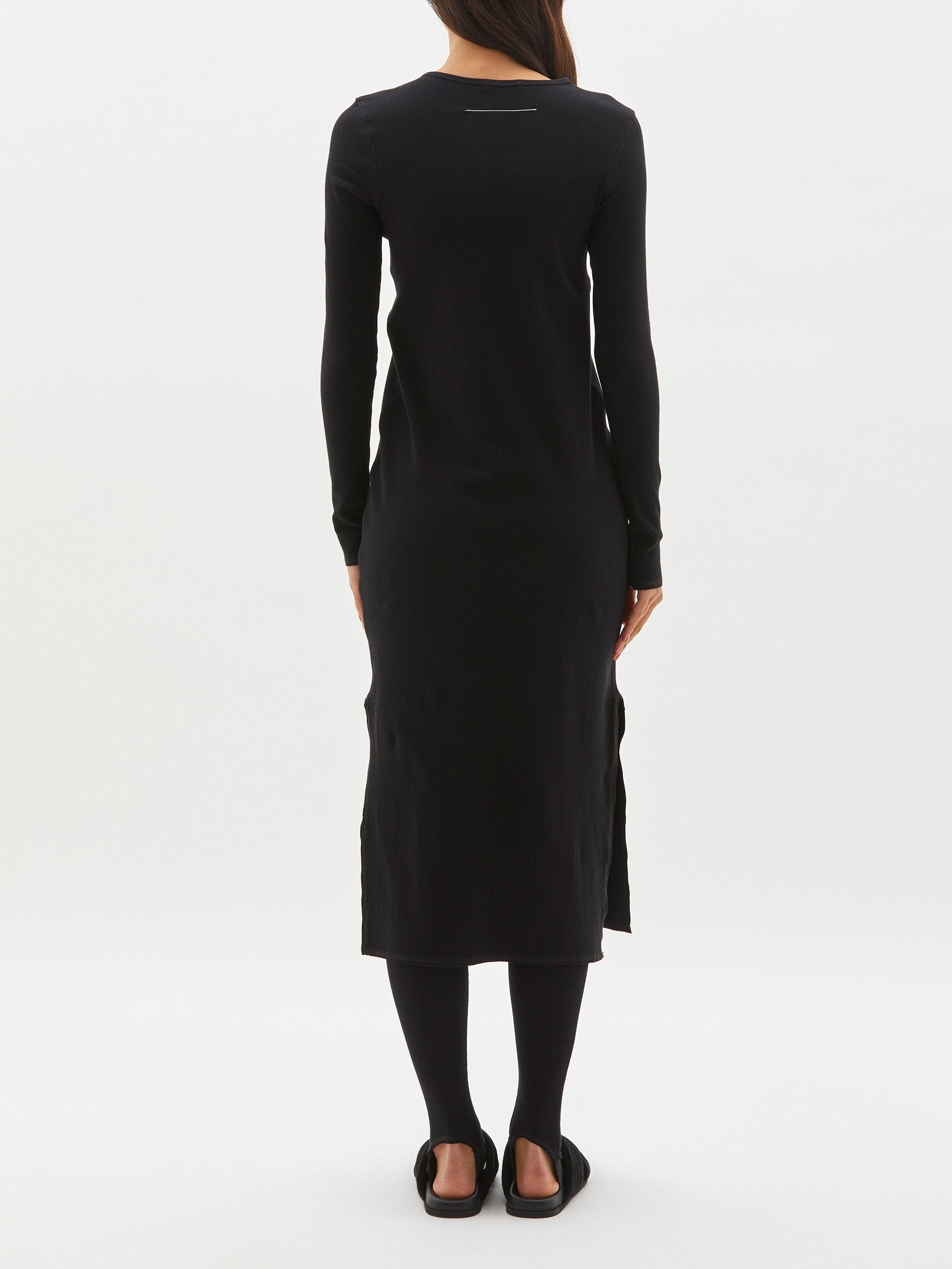 Bassike Fitted Rib Long Sleeve Dress