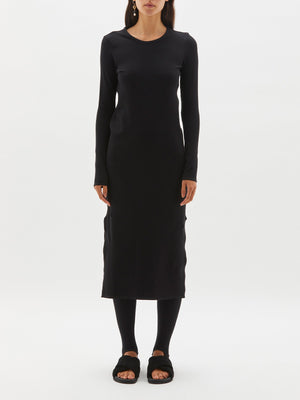 Bassike Fitted Rib Long Sleeve Dress