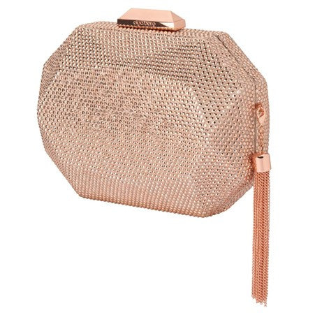 Olga Berg Tilly Hotfix Clutch With Tassel | Rose Gold