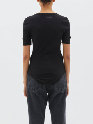 Bassike Cuff Detail Mini Rib Short Sleeve Top