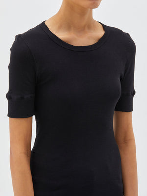 Bassike Cuff Detail Mini Rib Short Sleeve Top