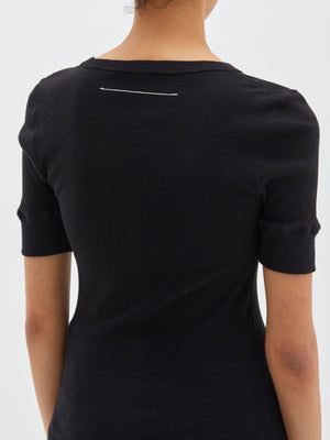 Bassike Cuff Detail Mini Rib Short Sleeve Top