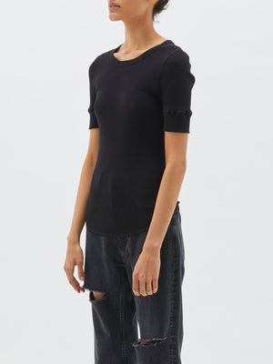 Bassike Cuff Detail Mini Rib Short Sleeve Top
