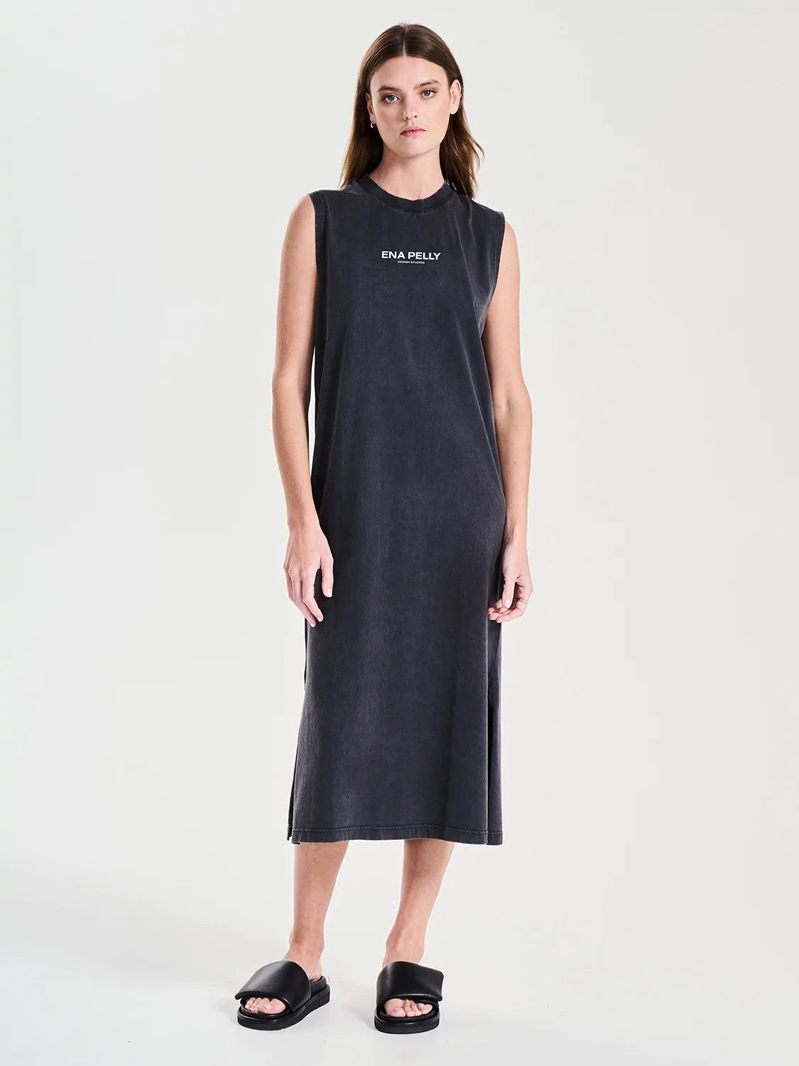 Ena Pelly Fine Print Muscle Tank Dress Vintage Black